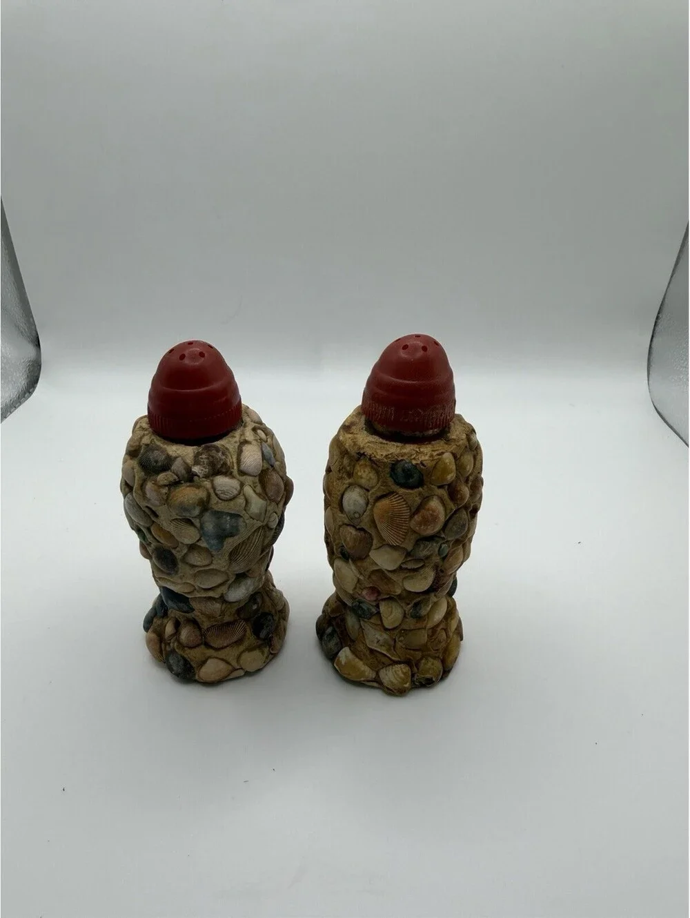Vintage Florida Seashell Covered Glass Salt & Pepper Shakers Beach Retro